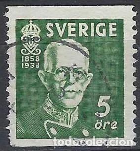 Sellos: SUECIA 1938 - 80 ANIV. DEL REY GUSTAVO V, VERDE - USADO