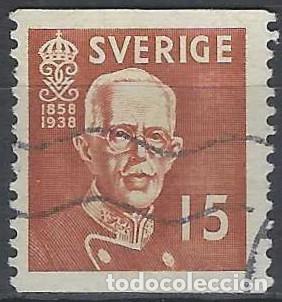 Sellos: SUECIA 1938 - 80 ANIV. DEL REY GUSTAVO V, MARR&Oacute;N - USADO