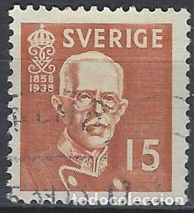 Sellos: SUECIA 1938 - 80 ANIV. DEL REY GUSTAVO V, MARR&Oacute;N - USADO