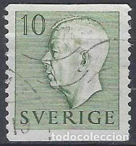 Sellos: SUECIA 1951 - REY GUSTAVO VI, VERDE, SIN PIE DE IMPRENTA - USADO