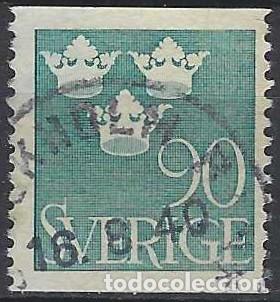 Sellos: SUECIA 1939 - CORONAS DE LA DINAST&Iacute;A VASA, AZUL - USADO