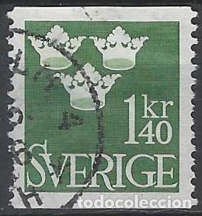 Sellos: SUECIA 1948 - CORONAS DE LA DINAST&Iacute;A VASA, VERDE OSCURO - USADO