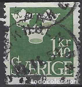 Sellos: SUECIA 1948 - CORONAS DE LA DINAST&Iacute;A VASA, VERDE OSCURO - USADO