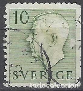 Sellos: SUECIA 1951 - REY GUSTAVO VI, VERDE, SIN PIE DE IMPRENTA - USADO