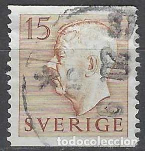Sellos: SUECIA 1951 - REY GUSTAVO VI, MARR&Oacute;N, SIN PIE DE IMPRENTA - USADO