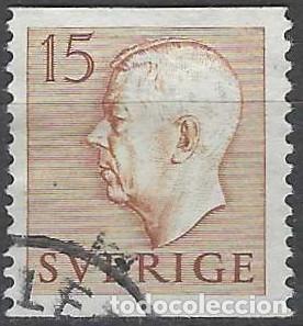 Sellos: SUECIA 1951 - REY GUSTAVO VI, MARR&Oacute;N, SIN PIE DE IMPRENTA - USADO