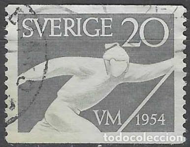 Sellos: SUECIA 1954 - CAMPEONATO MUNDIAL DE ESQU&Iacute;, GRIS - USADO