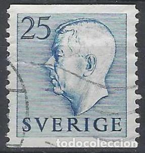 Sellos: SUECIA 1954 - REY GUSTAVO VI, AZUL, SIN PIE DE IMPRENTA - USADO
