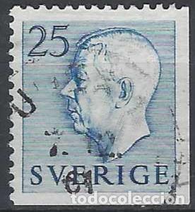 Sellos: SUECIA 1954 - REY GUSTAVO VI, AZUL, SIN PIE DE IMPRENTA - USADO