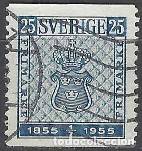 Sellos: SUECIA 1955 - CENTENARIO DEL SELLO SUECO, AZUL - USADO
