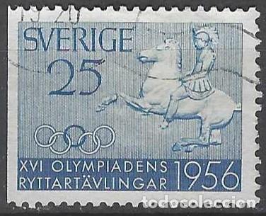 Sellos: SUECIA 1956 - JUEGOS ECUESTRES MUNDIALES, AZUL - USADO