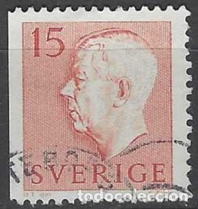 Sellos: SUECIA 1957 - REY GUSTAVO V, CON PIE DE IMPRENTA, ROJO - USADO