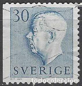 Sellos: SUECIA 1957 - REY GUSTAVO V, CON PIE DE IMPRENTA, AZUL OSCURO - USADO