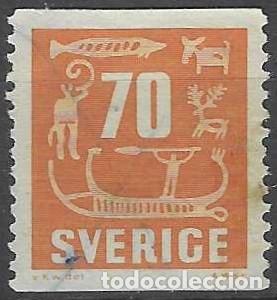 Sellos: SUECIA 1957 - ARTE RUPESTRE, NARANJA - USADO