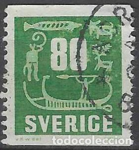 Sellos: SUECIA 1957 - ARTE RUPESTRE, VERDE AMARILLENTO - USADO