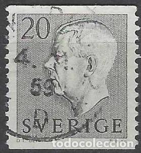 Sellos: SUECIA 1957 - REY GUSTAVO V, CON PIE DE IMPRENTA, GRIS - USADO