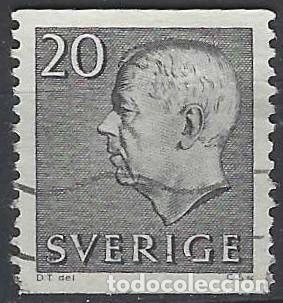 Sellos: SUECIA 1961 - REY GUSTAVO V, CON PIE DE IMPRENTA, GRIS - USADO