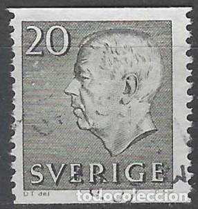 Timbres: SUECIA 1961 - REY GUSTAVO V, CON PIE DE IMPRENTA, N&Uacute;MEROS BLANCOS, GRIS - USADO