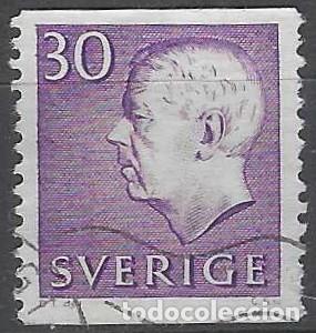 Sellos: SUECIA 1962 - REY GUSTAVO V, CON PIE DE IMPRENTA, N&Uacute;MEROS BLANCOS, VIOLETA - USADO
