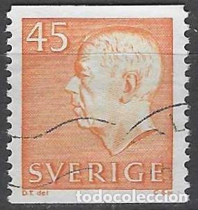 Sellos: SUECIA 1964 - REY GUSTAVO V, CON PIE DE IMPRENTA, N&Uacute;MEROS EN BLANCO, NARANJA - USADO