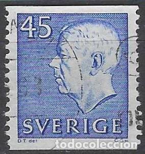 Sellos: SUECIA 1967 - REY GUSTAVO V, CON PIE DE IMPRENTA Y N&Uacute;MEROS BLANCOS, AZUL - USADO
