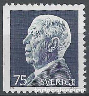 Sellos: SUECIA 1972-73 - REY GUSTAVO ADOLFO VI, AZUL OSCURO - MNH**