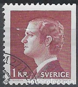 Timbres: SUECIA 1974 - REY CARLOS GUSTAVO XVI, MARR&Oacute;N ROJIZO - USADO