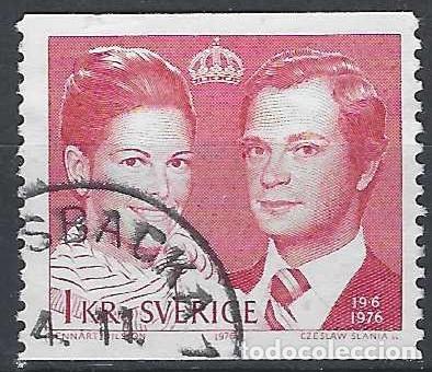 Sellos: SUECIA 1976 - BODA DEL REY CARLOS GUSTAVO XVI CON SILVIA, ROJO - USADO