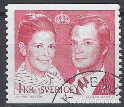 Sellos: SUECIA 1976 - BODA DEL REY CARLOS GUSTAVO XVI CON SILVIA, ROJO - USADO