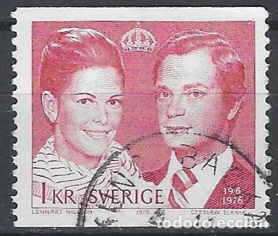 Sellos: SUECIA 1976 - BODA DEL REY CARLOS GUSTAVO XVI CON SILVIA, ROJO - USADO