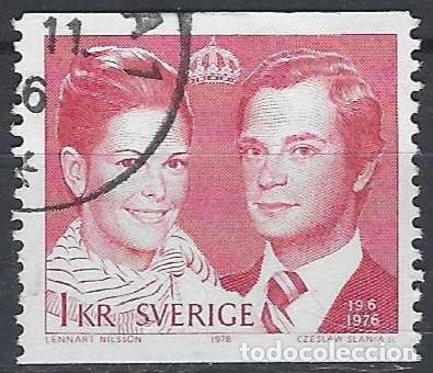 Sellos: SUECIA 1976 - BODA DEL REY CARLOS GUSTAVO XVI CON SILVIA, ROJO - USADO
