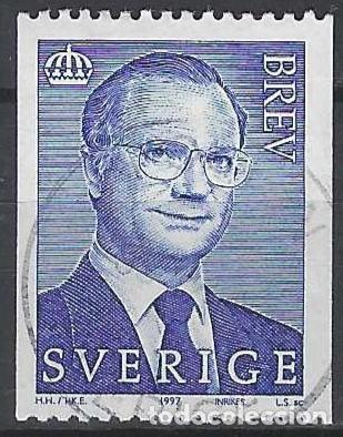 Sellos: SUECIA 1997 - REY CARLOS GUSTAVO XVI, AZUL, 5 KR. - USADO