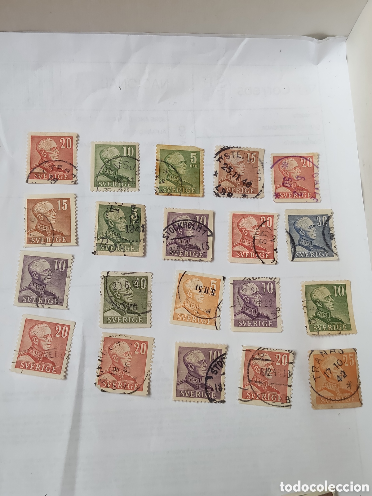 Sellos: 20 sellos de Suecia Rey Gustavo V 1951 usados