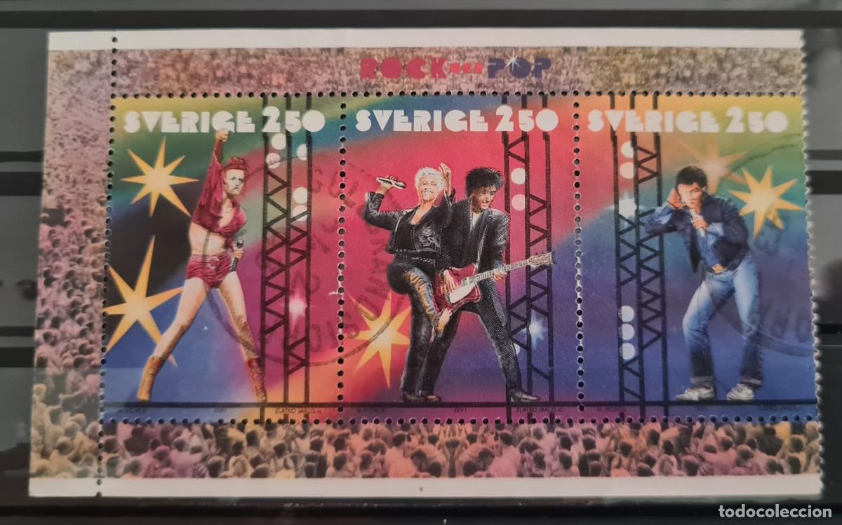 Sellos: Serie de sellos usados de Suecia 1991: M&uacute;sica Rock y Pop