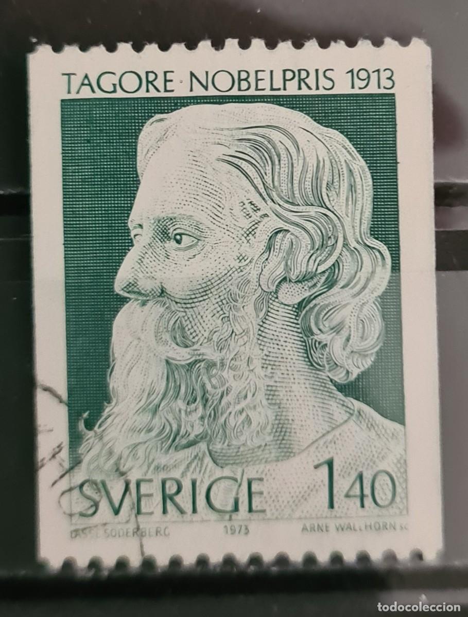 Sellos: Sello usado de Suecia 1973. Laureados del premio N&oacute;bel 1913: Rabindranath Tagore