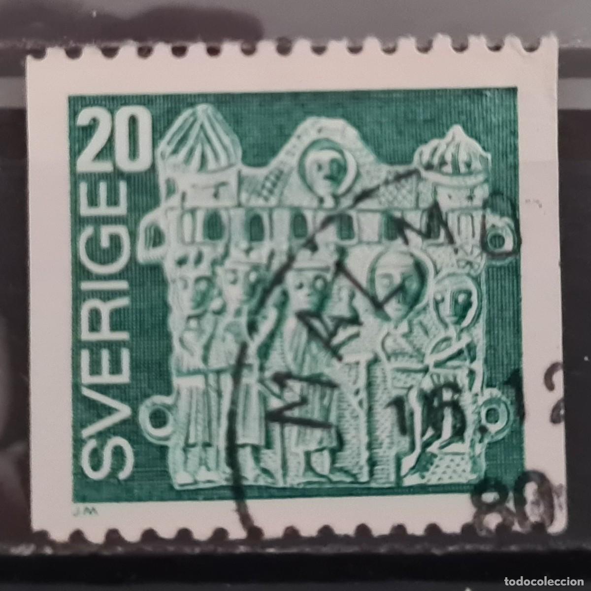 Sellos: Sello usado de Suecia 1976: se&ntilde;al de los peregrinos