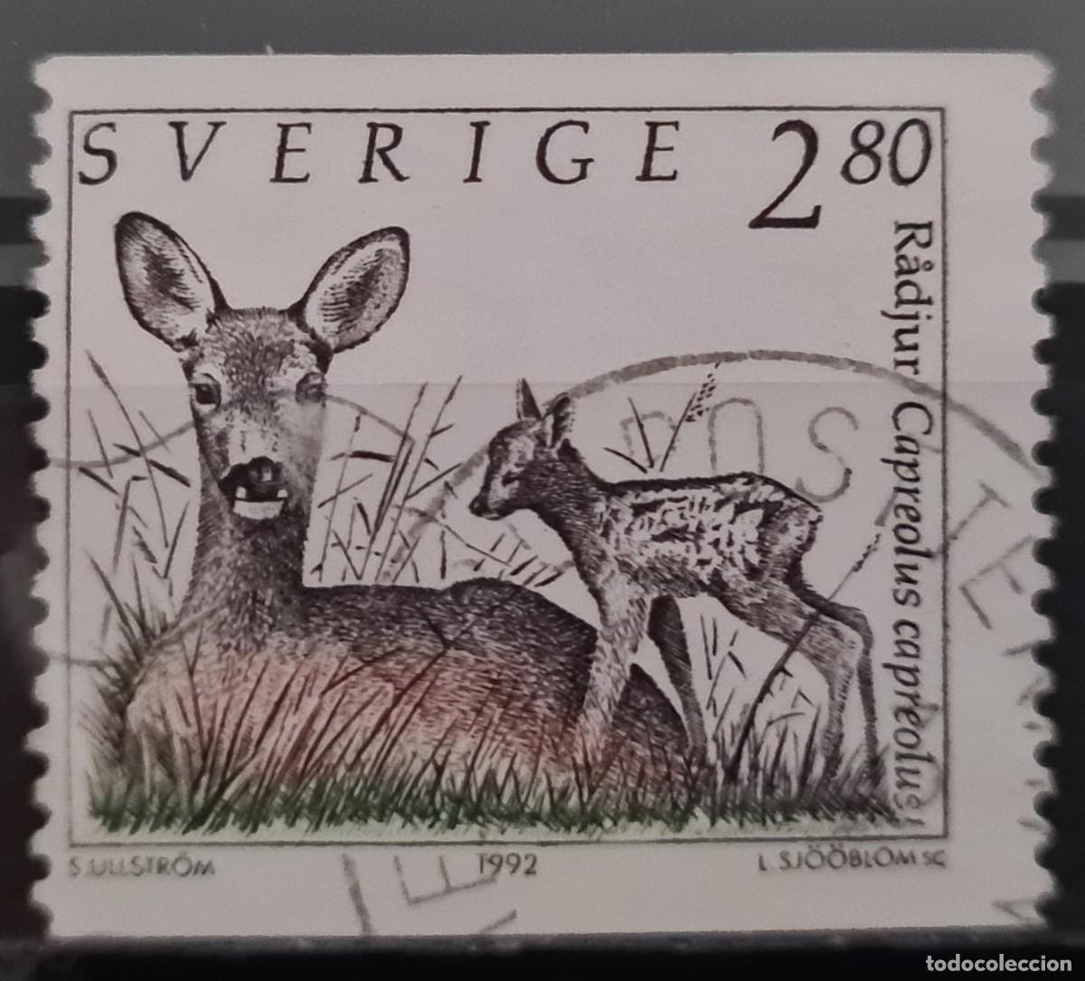 Sellos: Sello usado de Suecia 1992. Fauna: Capreolus capreolus