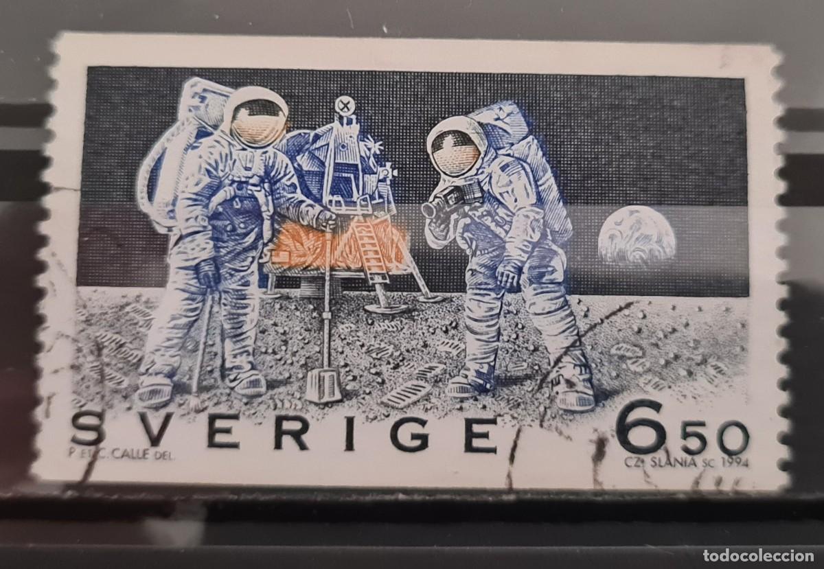Sellos: Sello usado de Suecia 1994: XXV aniversario del primer hombre en la Luna