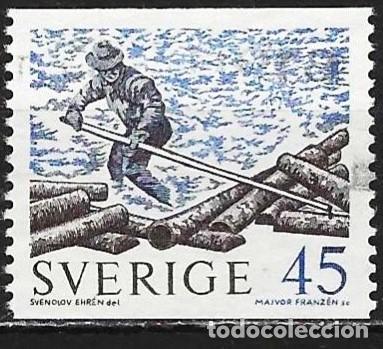 Sellos: Suecia 1970 - Mi 666 A - YT 651 - Transporte por agua de los troncos de &aacute;rbol