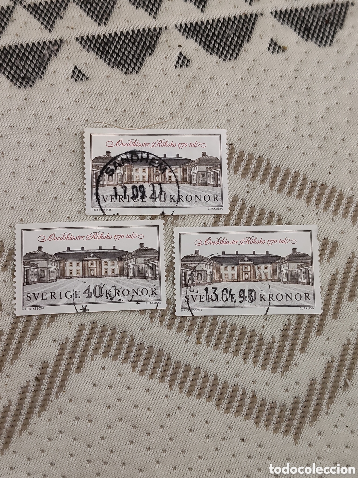 Sellos: 3 sellos de Suecia Castillo de Ovedskloster 1990