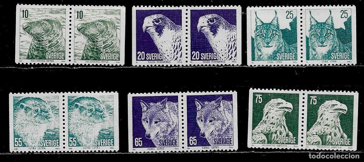 Sellos: SUECIA 1973, Ivert 796/801-B - FAUNA PROTEGIDA. MNH.