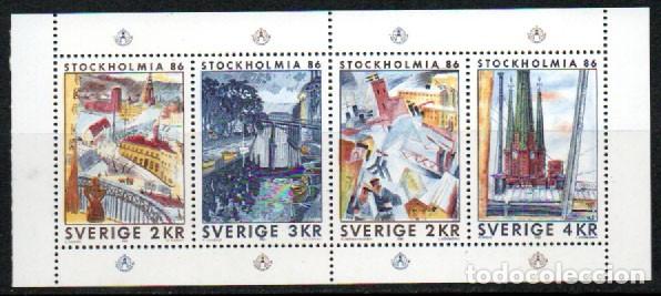 Sellos: SUECIA IVERT N&ordm; 1316/9, EXPOSICION FILATELICA STOCKHOLIA'86, NUEVO** EN MINIPLIEGO