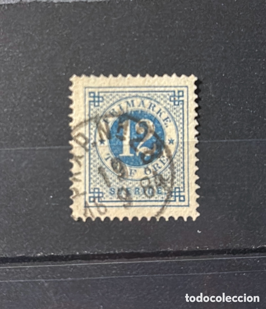 Sellos: Sello Suecia Sverige 1874 Losen FRimarke 12 ORE Azul