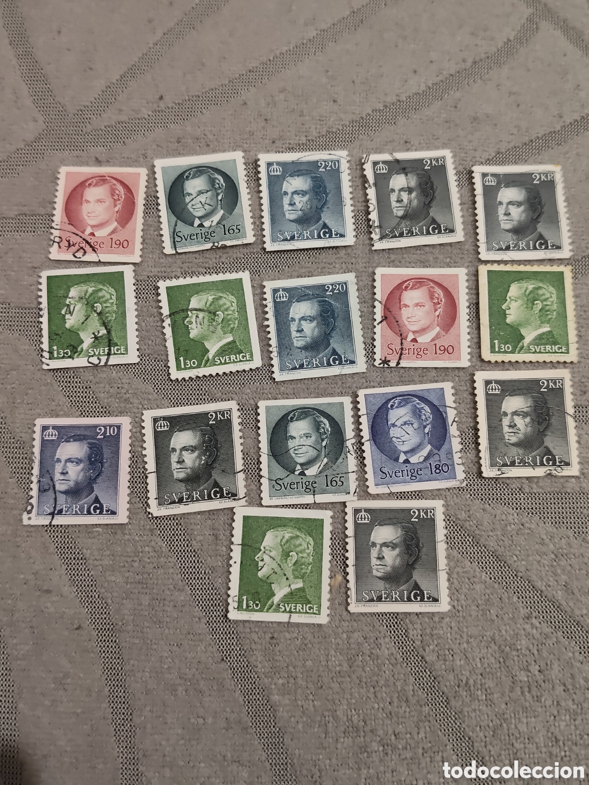 Sellos: 17 sellos de Suecia Rey Gustavo Vl 1950-60