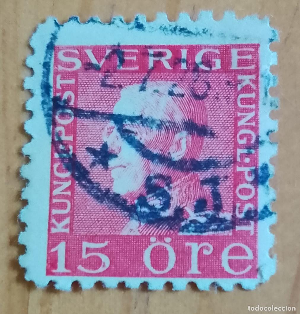 Sellos: SUECIA - V/F 15 &Ouml;RE - A&Ntilde;O 1921 - MONARQU&Iacute;A, REY GUSTAVO V - VER DESCRIPCI&Oacute;N