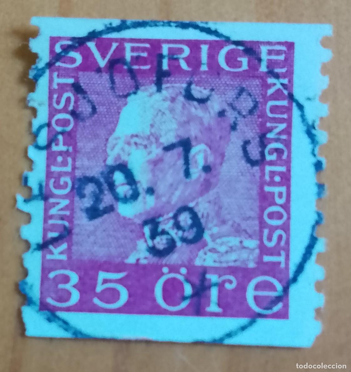 Sellos: SUECIA - V/F 35 &Ouml;RE - A&Ntilde;O 1921 - MONARQU&Iacute;A, REY GUSTAVO V - VER DESCRIPCI&Oacute;N