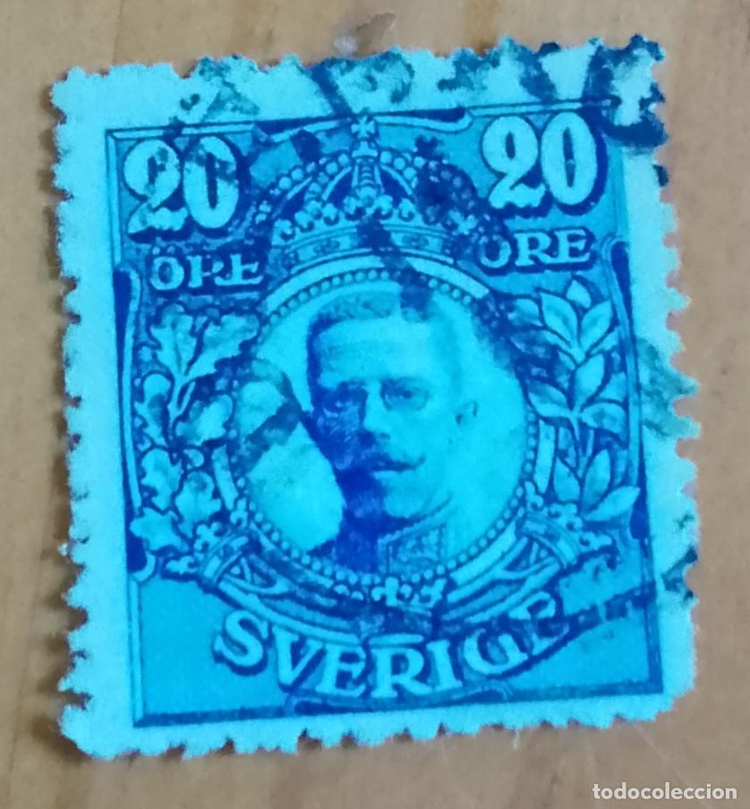 Sellos: SUECIA - V/F 20 &Ouml;RE - A&Ntilde;O 1910 - MONARQU&Iacute;A, REY GUSTAVO V - VER DESCRIPCI&Oacute;N
