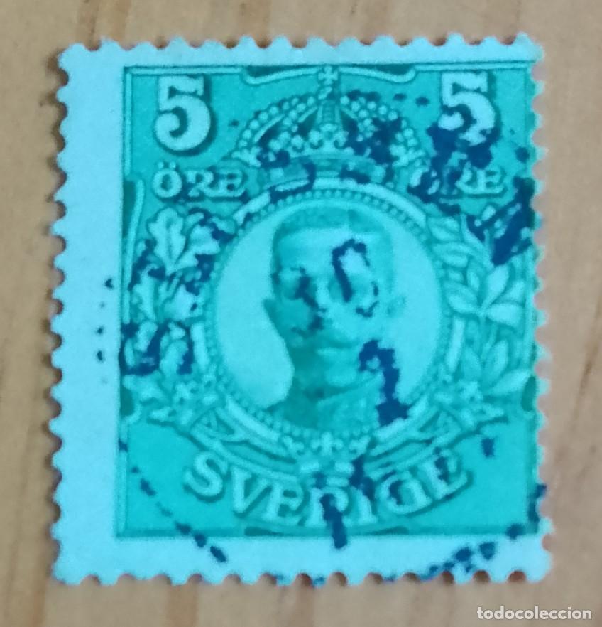 Sellos: SUECIA - V/F 5 &Ouml;RE - A&Ntilde;O 1910 - MONARQU&Iacute;A, REY GUSTAVO V - VER DESCRIPCI&Oacute;N