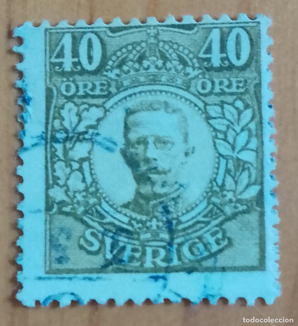 Sellos: SUECIA - V/F 40 &Ouml;RE - A&Ntilde;O 1910 - MONARQU&Iacute;A, REY GUSTAVO V - VER DESCRIPCI&Oacute;N