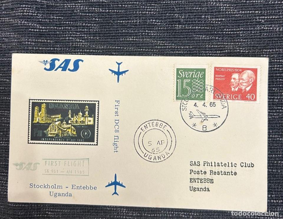 Sellos: O) 1965 SWEDEN, NOBEL PRIZE, SIR WILLIAM RAMSEY AND IVAN PETROVICH PAVLOV, NUMERAL 15o, SAS FIRST FL